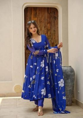 Blue Digital Print Georgette Salwar Kameez With Dupatta