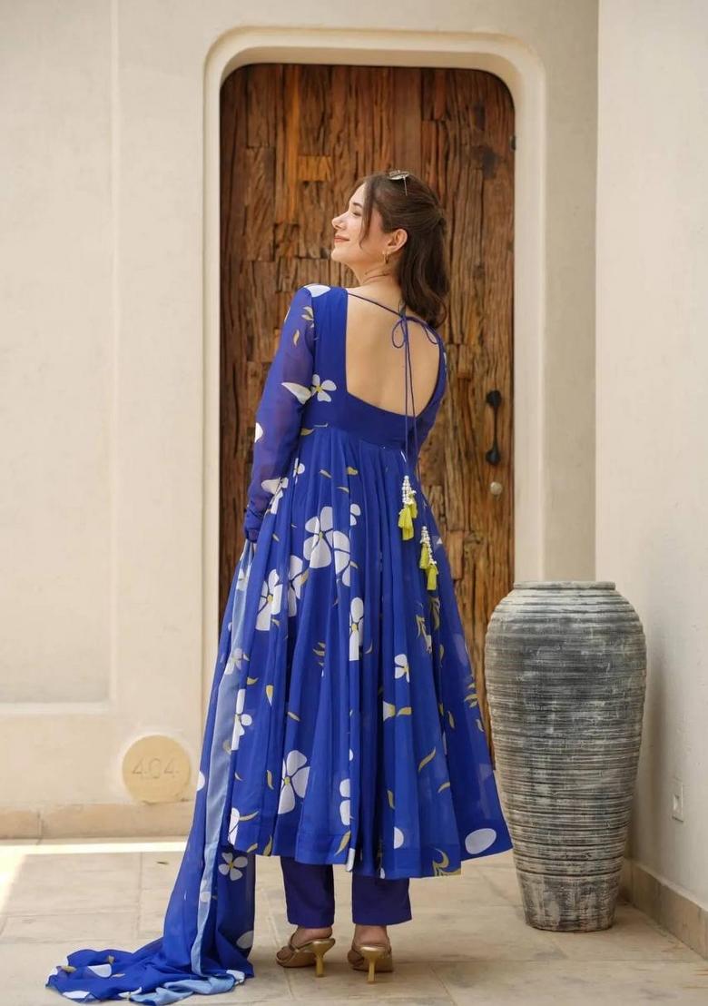 Blue Digital Print Georgette Salwar Kameez With Dupatta