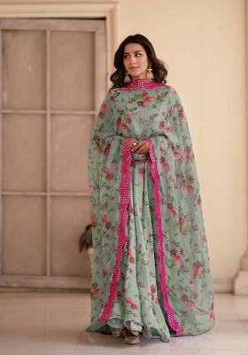 Pista Green Digital Print Chinon Salwar Kameez With Dupatta