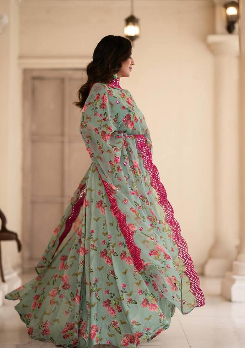 Pista Green Digital Print Chinon Salwar Kameez With Dupatta