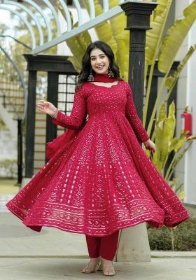 Maroon Embroidered Faux Georgette Salwar Kameez With Dupatta