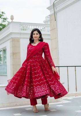 Maroon Embroidered Faux Georgette Salwar Kameez With Dupatta