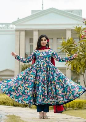 Multi Printed Muslin Salwar Kameez With Dupatta