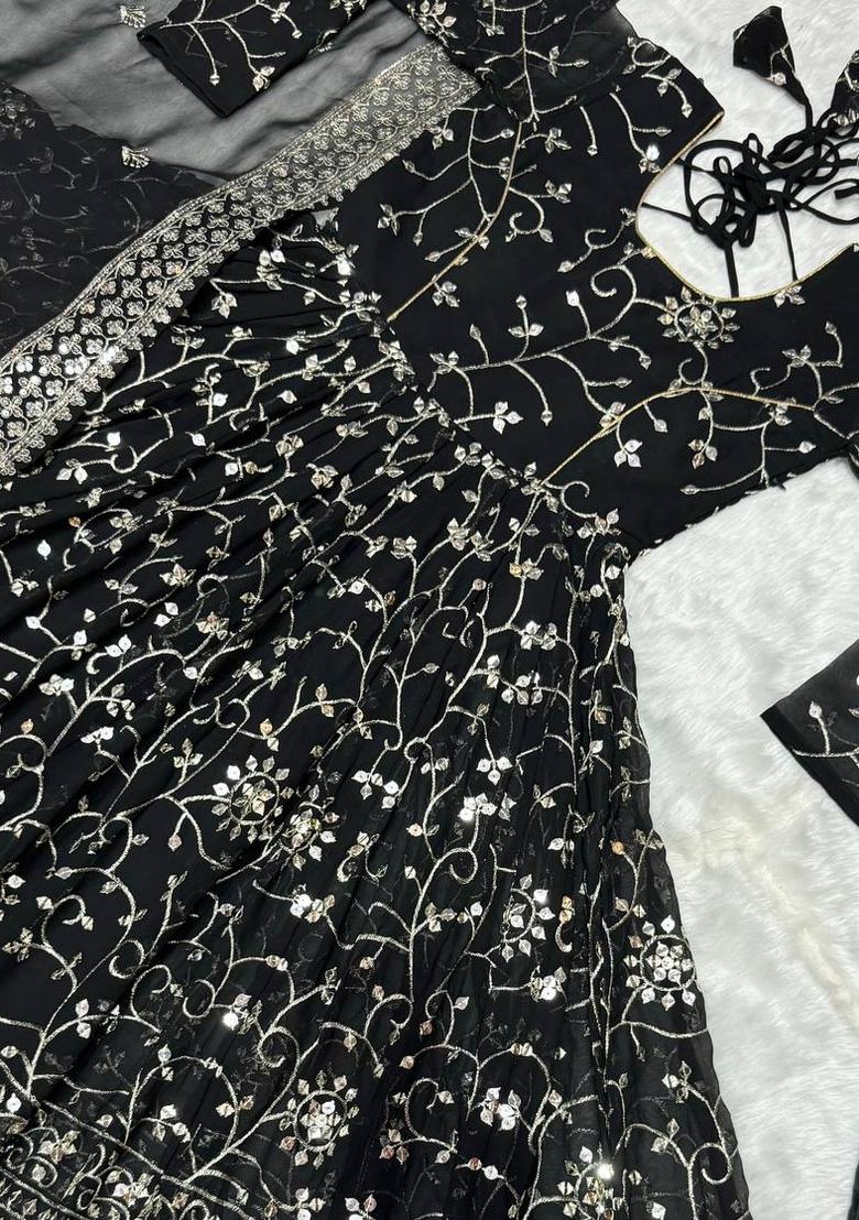 Black Embroidered Georgette Salwar Kameez With Dupatta