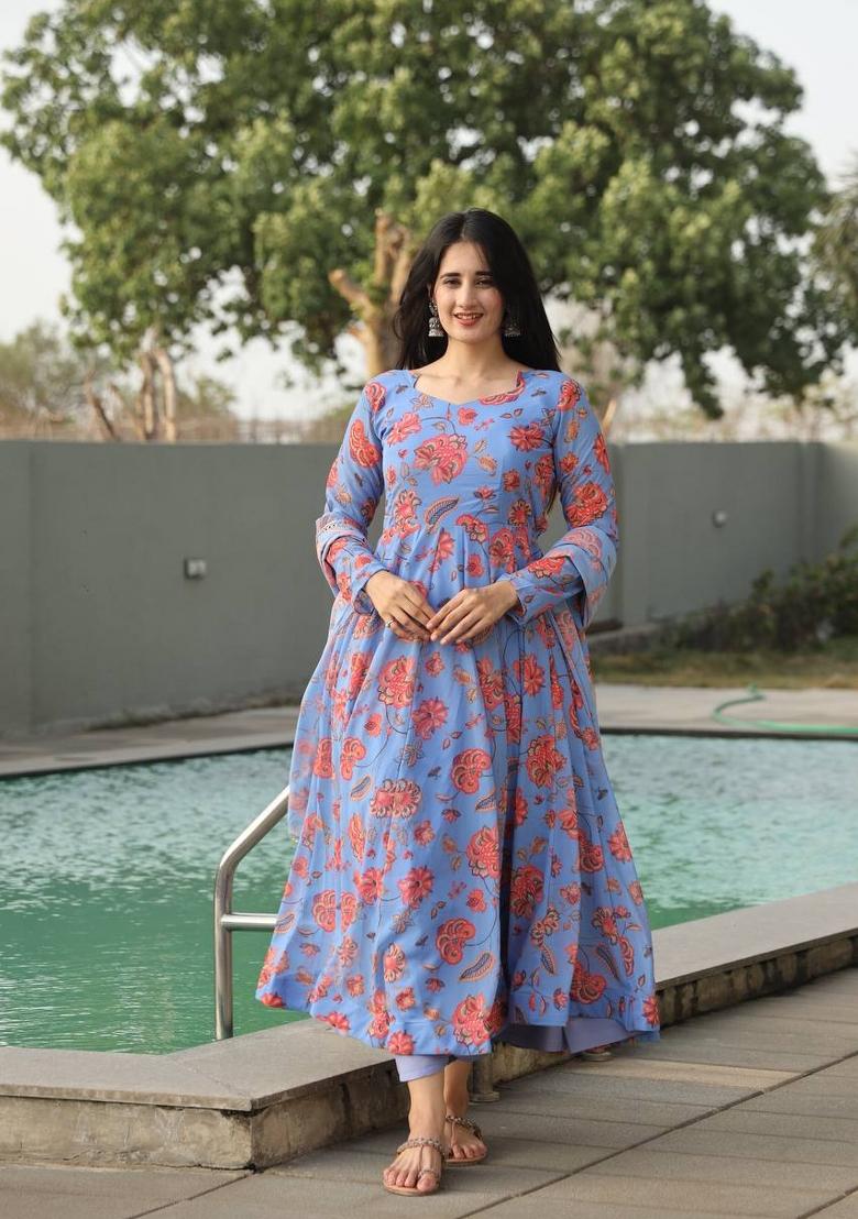 Sky Blue Digital Print Georgette Salwar Kameez With Dupatta