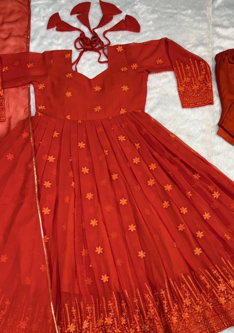 Orange Digital Print Georgette Salwar Kameez With Dupatta