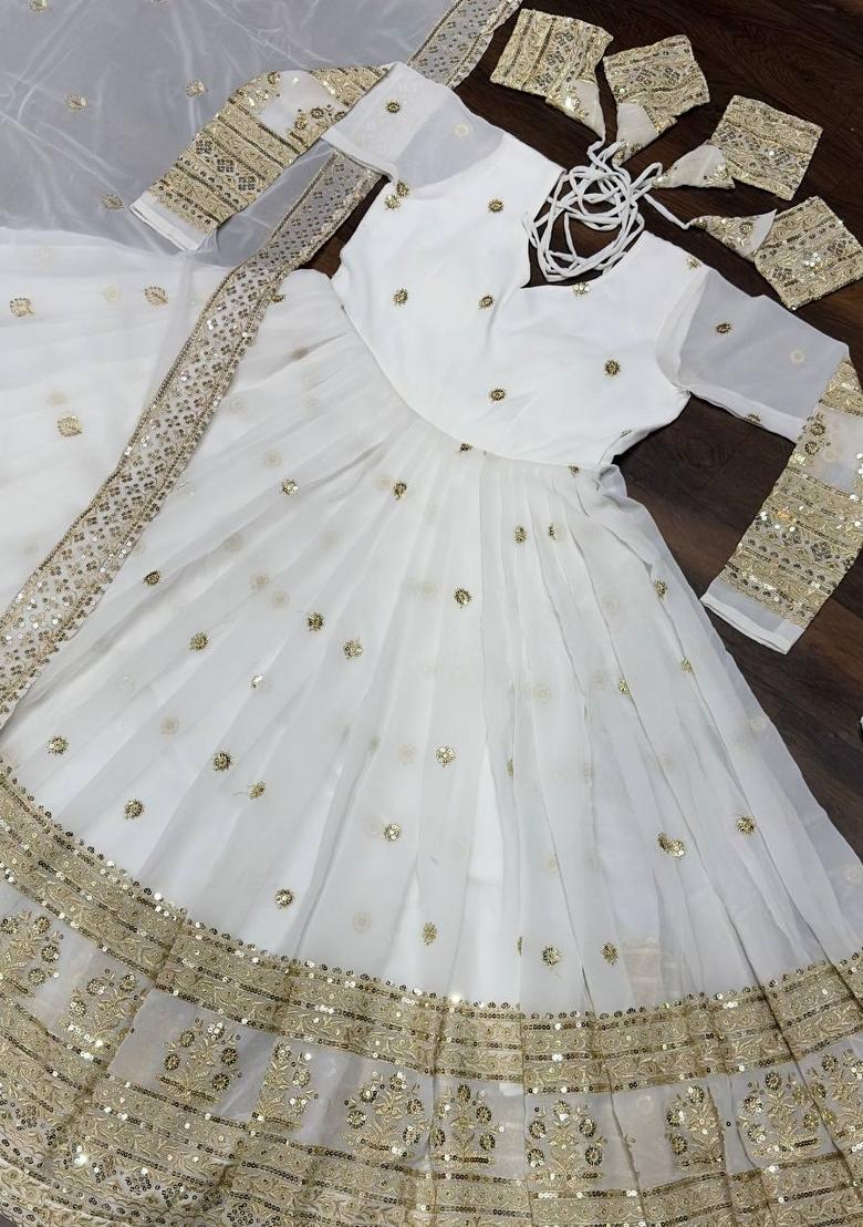 White Embroidered Georgette Salwar Kameez With Dupatta