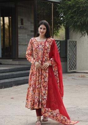 Multi Embroidered Muslin Salwar Kameez With Dupatta