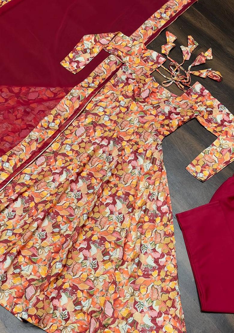 Multi Embroidered Muslin Salwar Kameez With Dupatta