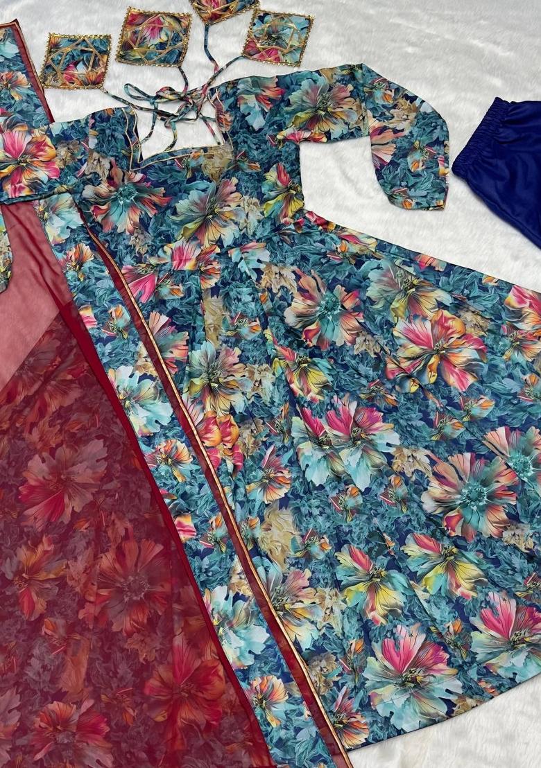 Multi Digital Print Muslin Salwar Kameez With Dupatta