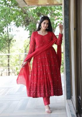 Maroon Embroidered Georgette Salwar Kameez With Dupatta