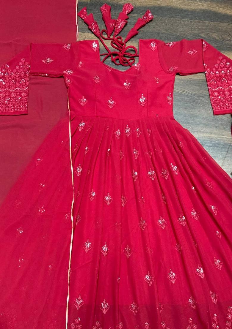 Maroon Embroidered Georgette Salwar Kameez With Dupatta