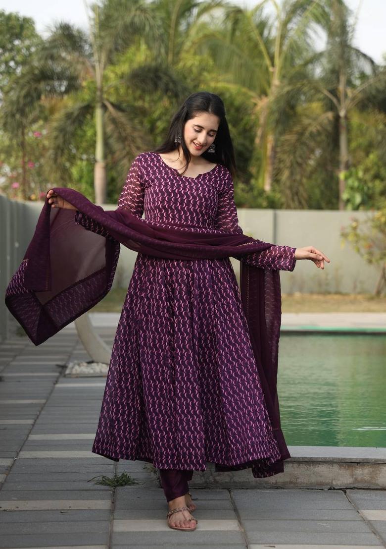 Wine Digital Print Georgette Salwar Kameez With Dupatta