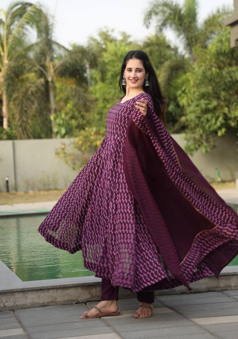 Wine Digital Print Georgette Salwar Kameez With Dupatta