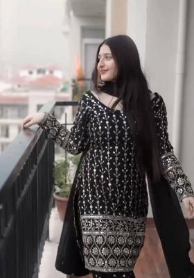 Black Embroidered Faux Georgette Salwar Kameez With Dupatta