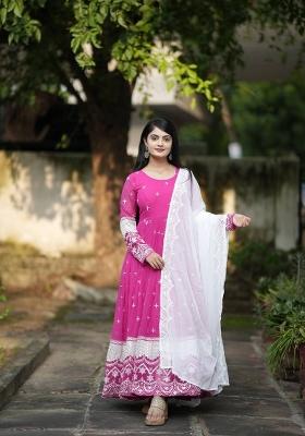Pink Embroidered Faux Georgette Salwar Kameez With Dupatta