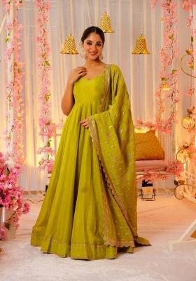 Green Sequin Work Silk Salwar Kameez With Dupatta