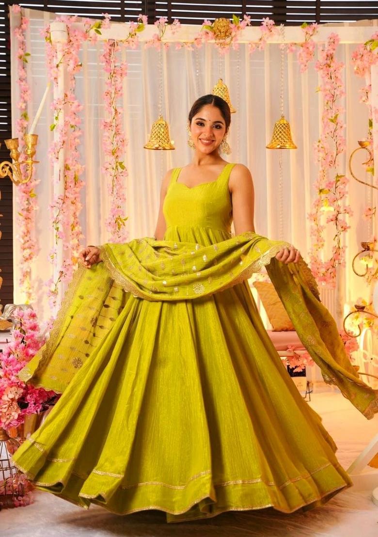 Green Sequin Work Silk Salwar Kameez With Dupatta