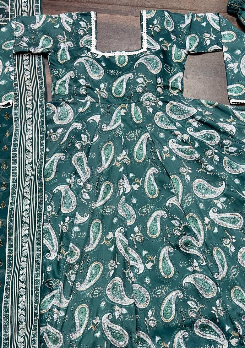 Green Digital Print Muslin Salwar Kameez With Dupatta