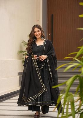 Black Embroidered Faux Georgette Salwar Kameez With Dupatta