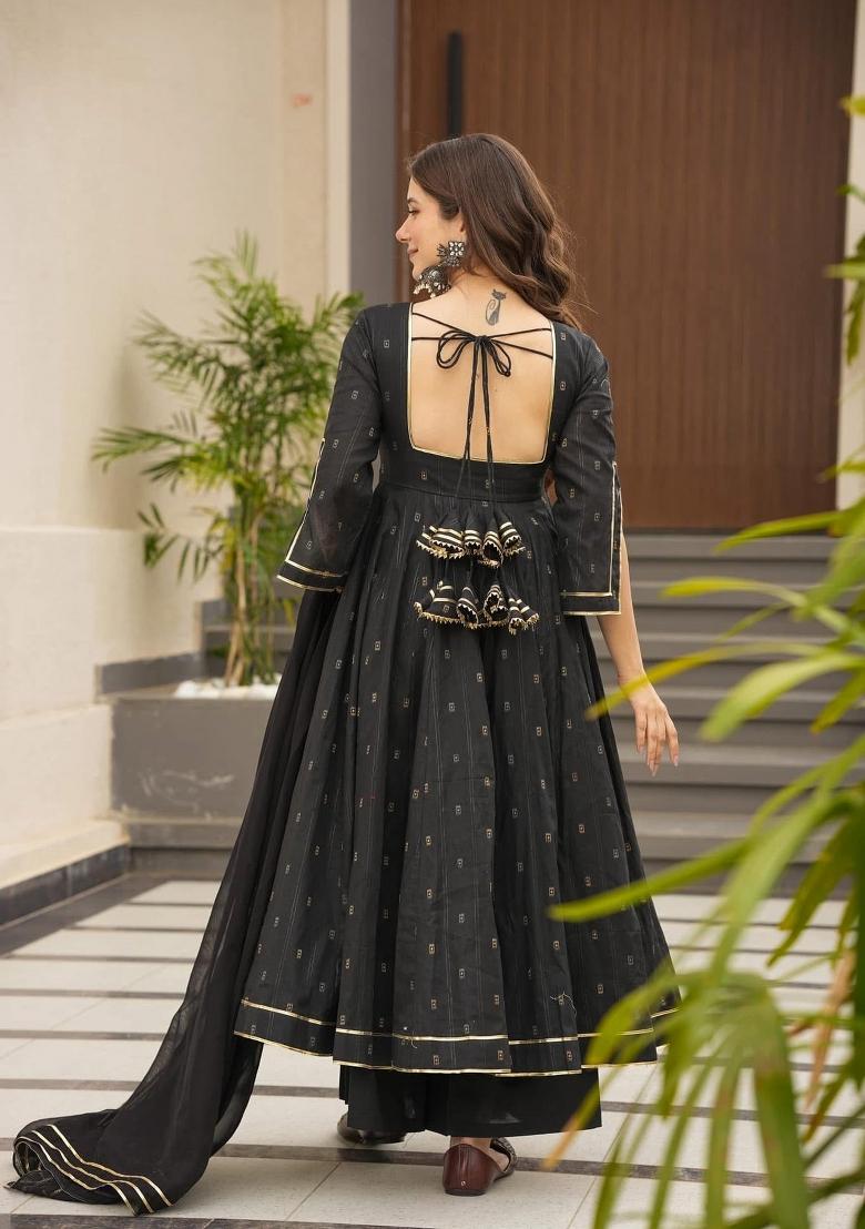 Black Embroidered Faux Georgette Salwar Kameez With Dupatta