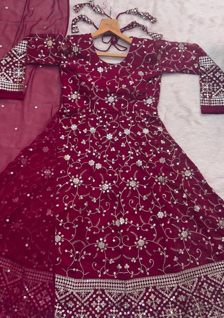 White Embroidered Faux Georgette Salwar Kameez With Dupatta