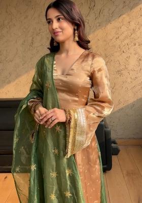 Brown Embroidered Jimmy Choo Salwar Kameez With Dupatta