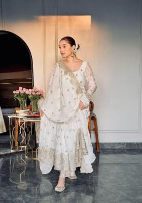 Black Embroidered Cotton Blend Salwar Kameez With Dupatta