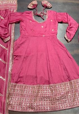 Orange Embroidered Viscose Salwar Kameez With Dupatta