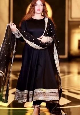 Rani Pink Embroidered Viscose Salwar Kameez With Dupatta