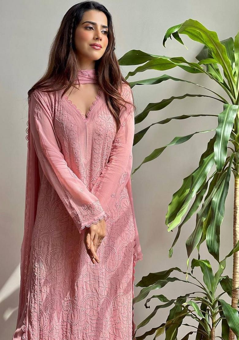 Yellow Embroidered Viscose Salwar Kameez With Dupatta