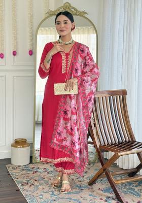 Blue Embroidered Viscose Salwar Kameez With Dupatta