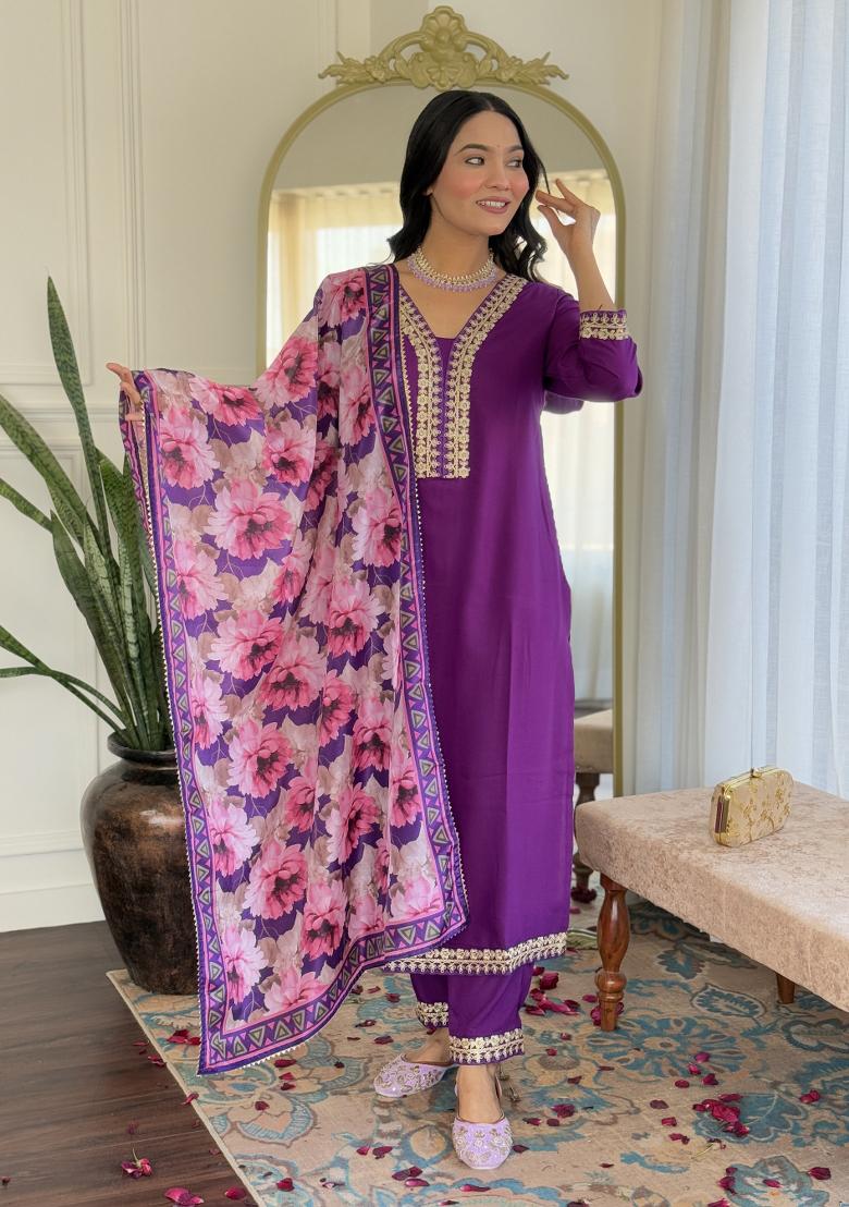 Yellow Embroidered Viscose Salwar Kameez With Dupatta