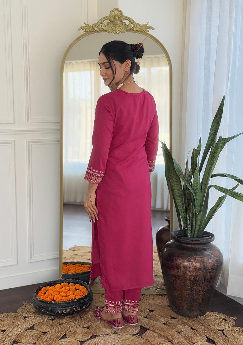 Beige Embroidered Viscose Salwar Kameez With Dupatta