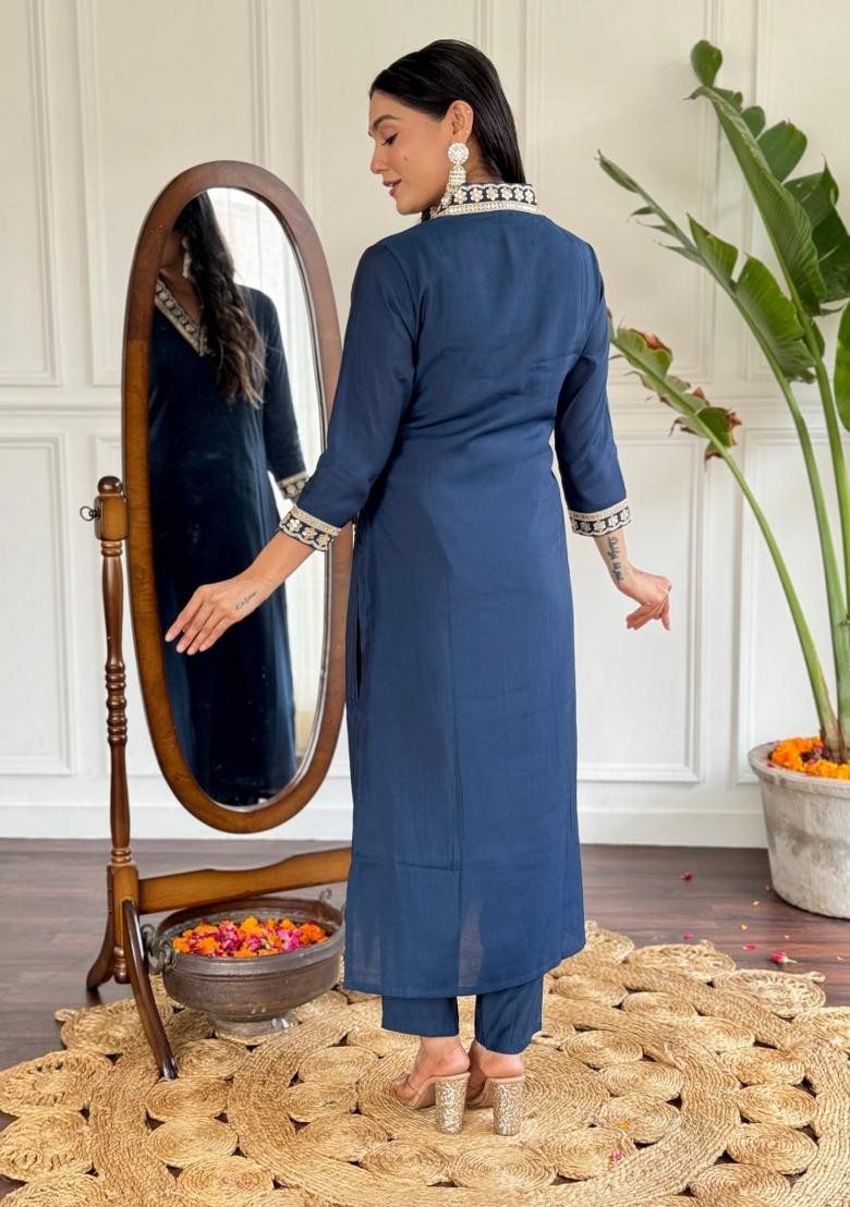 Wine Embroidered Silk Salwar Kameez With Dupatta