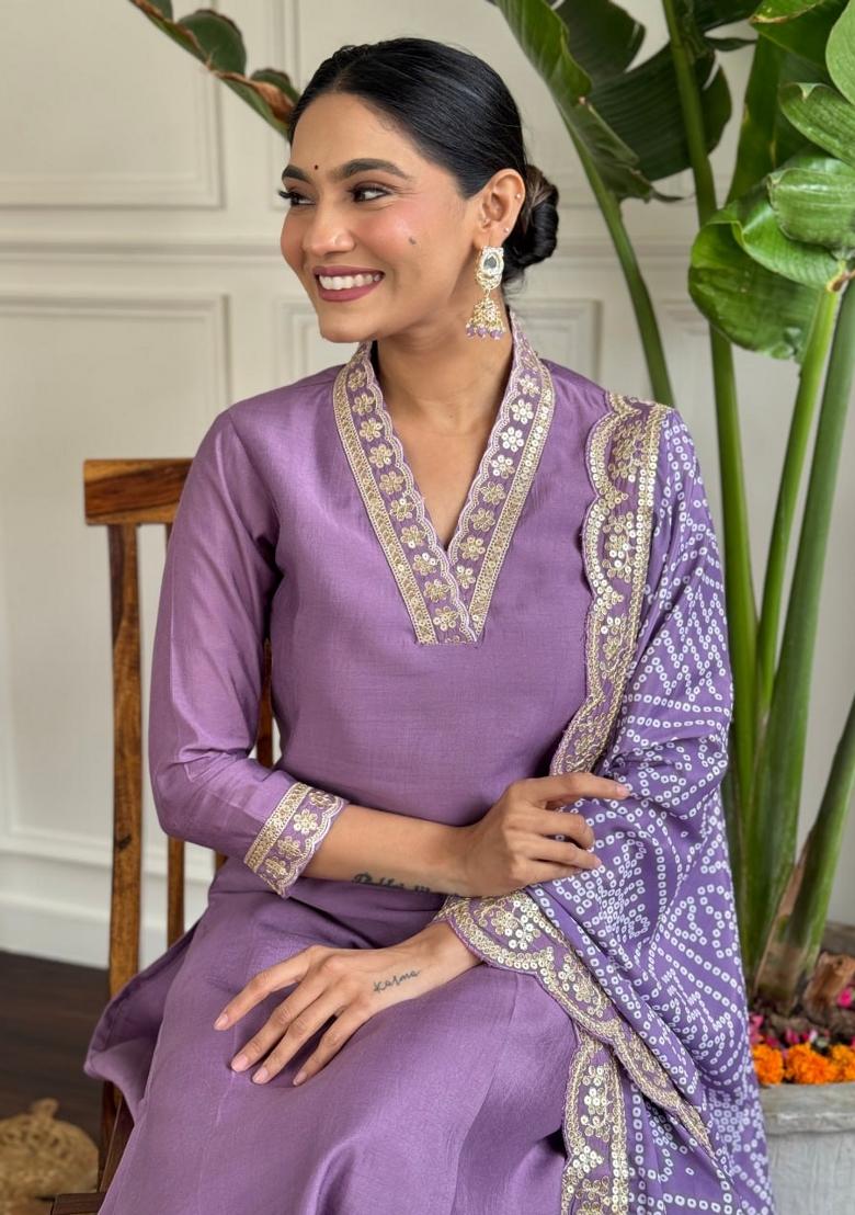 Orange Embroidered Silk Salwar Kameez With Dupatta