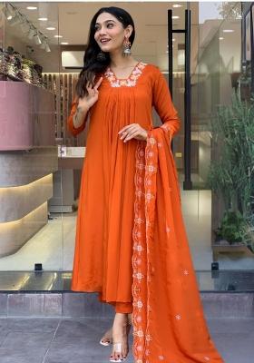 Teal Blue Embroidered Viscose Salwar Kameez With Dupatta