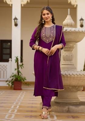Black Embroidered Viscose Salwar Kameez With Dupatta