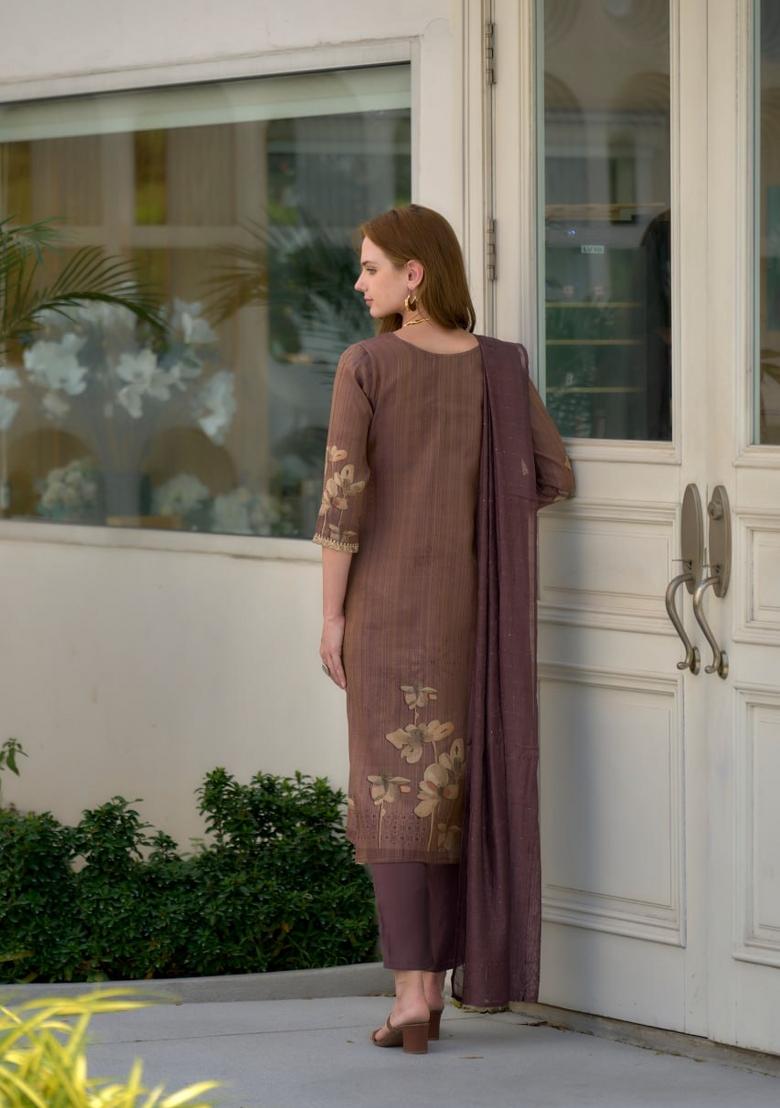Wine Sequin Work Chinon Salwar Kameez With Dupatta