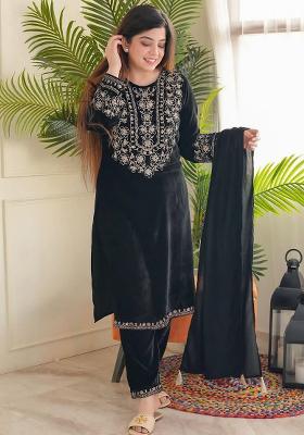 Lime Green Embroidered Cotton Blend Salwar Kameez With Dupatta