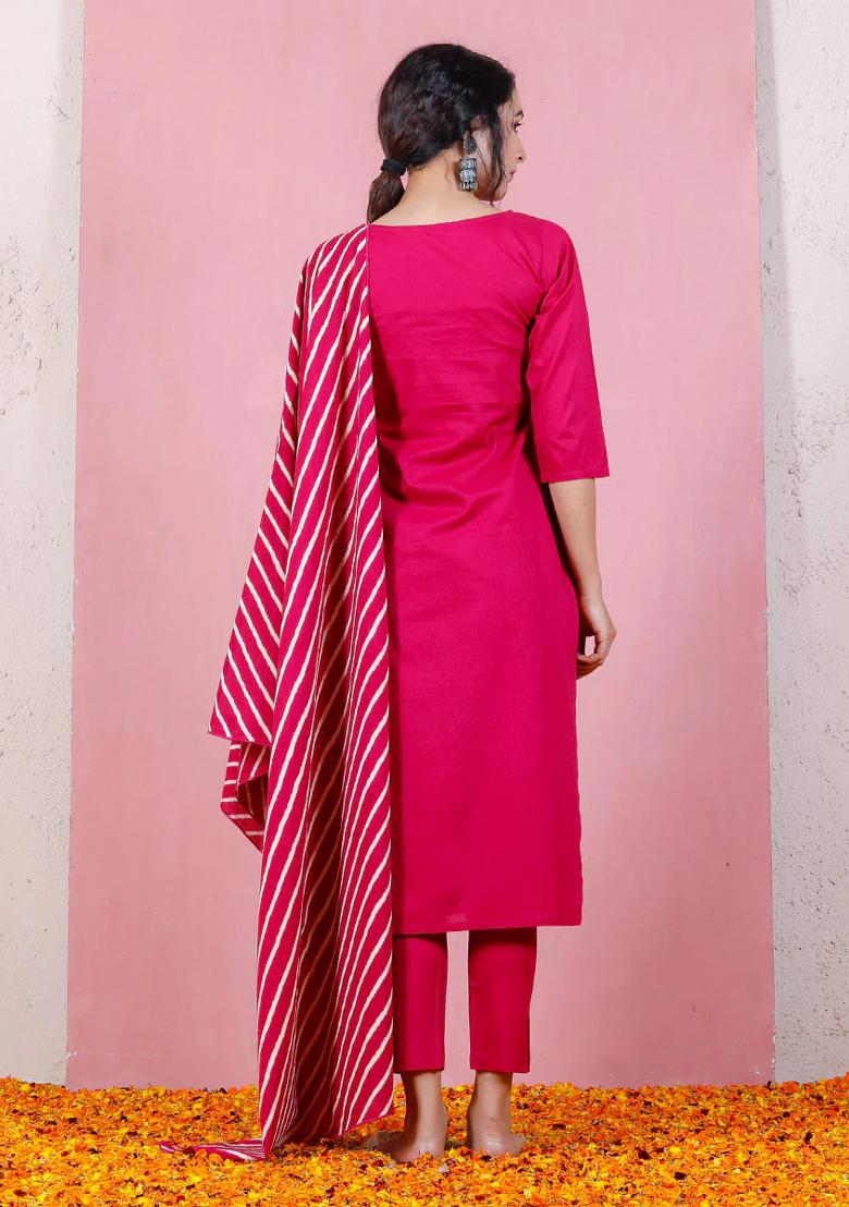 Purple Solid Cotton Blend Salwar Kameez With Dupatta