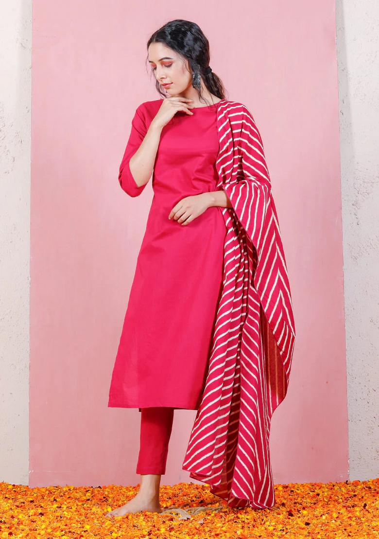 Purple Solid Cotton Blend Salwar Kameez With Dupatta