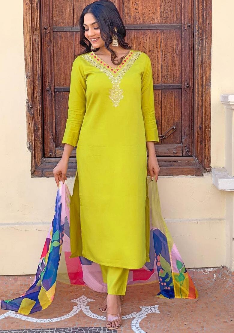 Pista Green Embroidered Silk Salwar Kameez With Dupatta