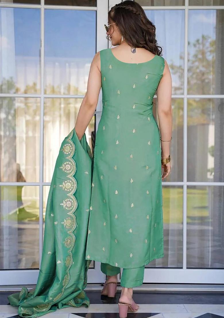 Pista Green Embroidered Silk Salwar Kameez