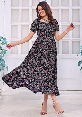 Black Printed Crepe Dress