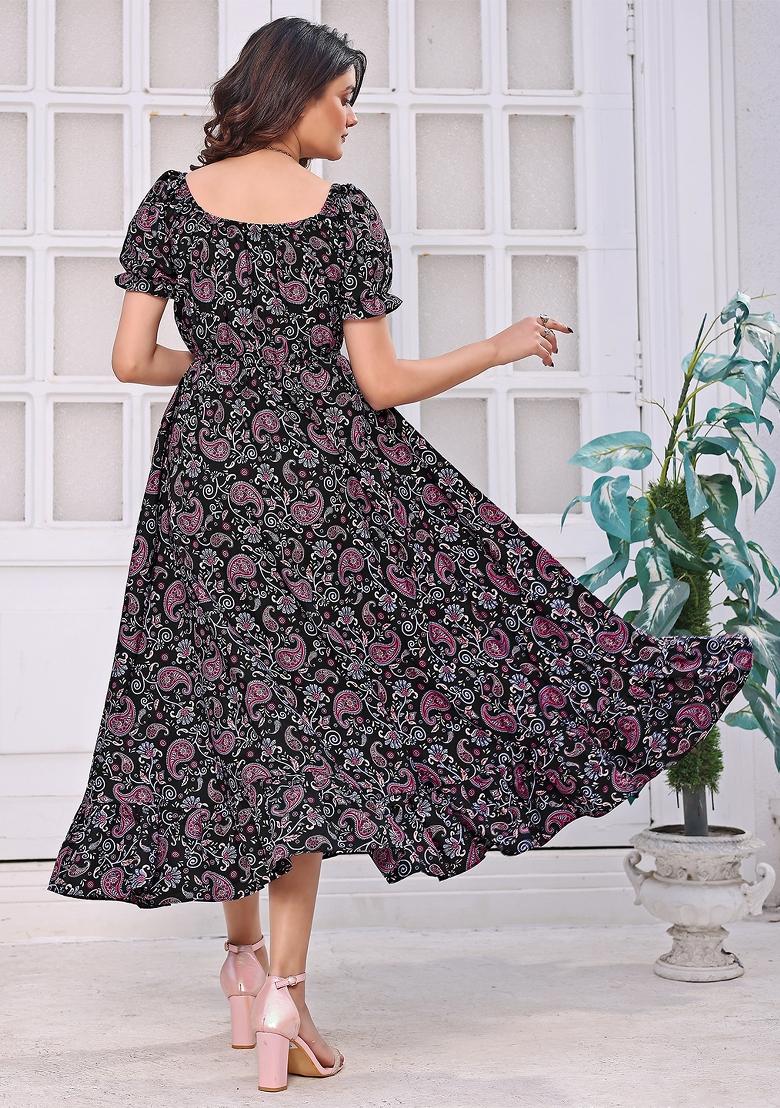 Black Printed Crepe Dress