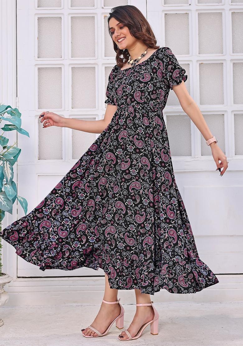 Black Printed Crepe Dress