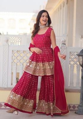 Pink Embroidered Georgette Salwar Kameez With Dupatta