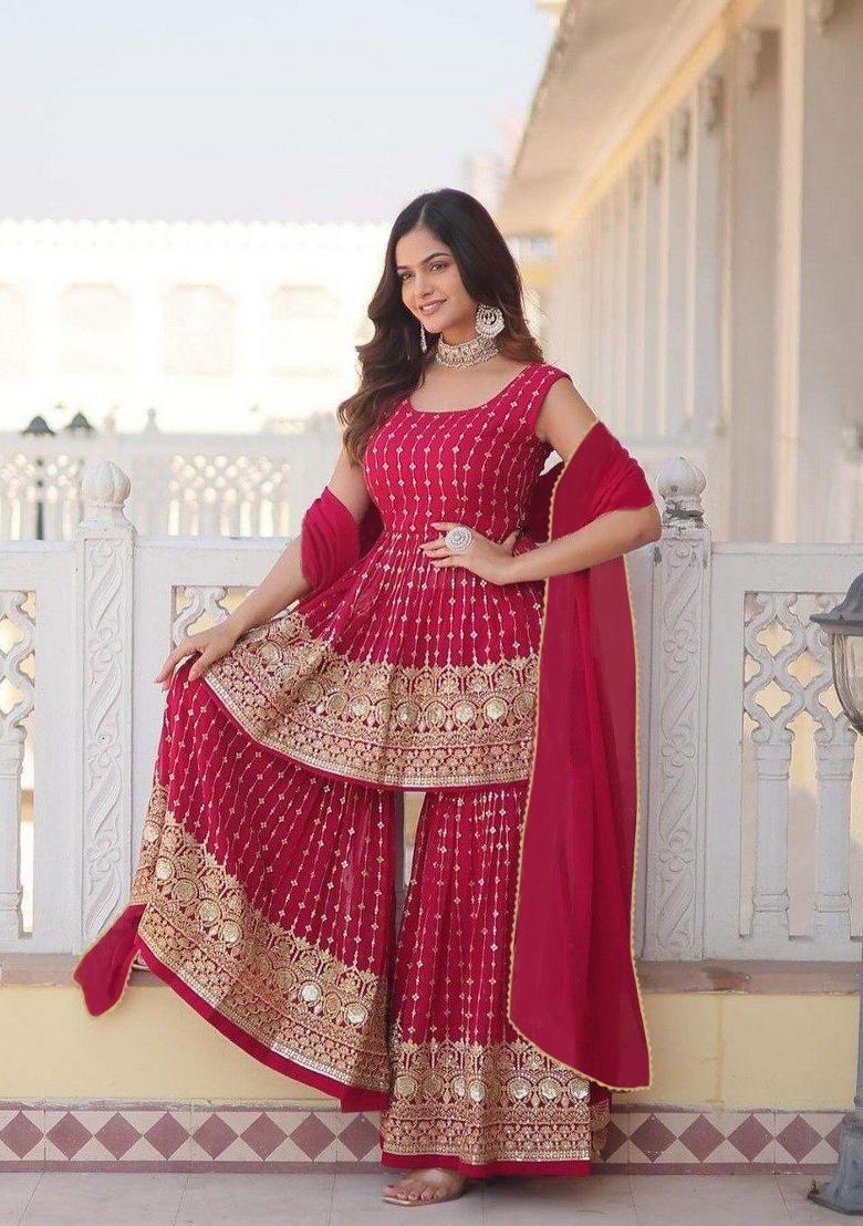 Pink Embroidered Georgette Salwar Kameez With Dupatta