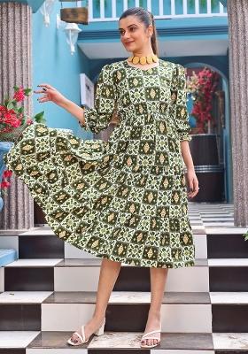 Green Printed Crepe Dress